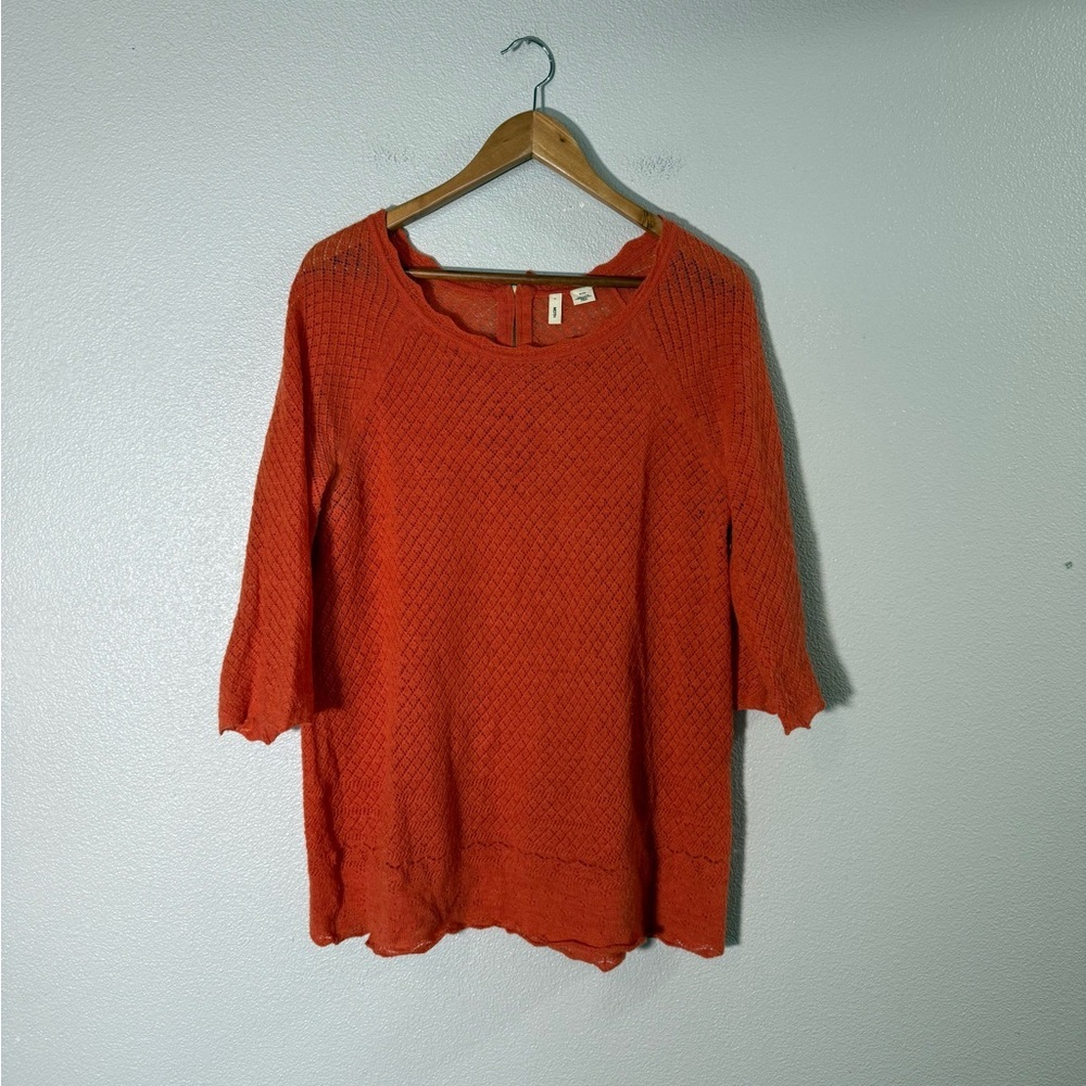 Moth x Anthropologie Burnt Orange Pointelle Knit Weave Wool Sweater XL